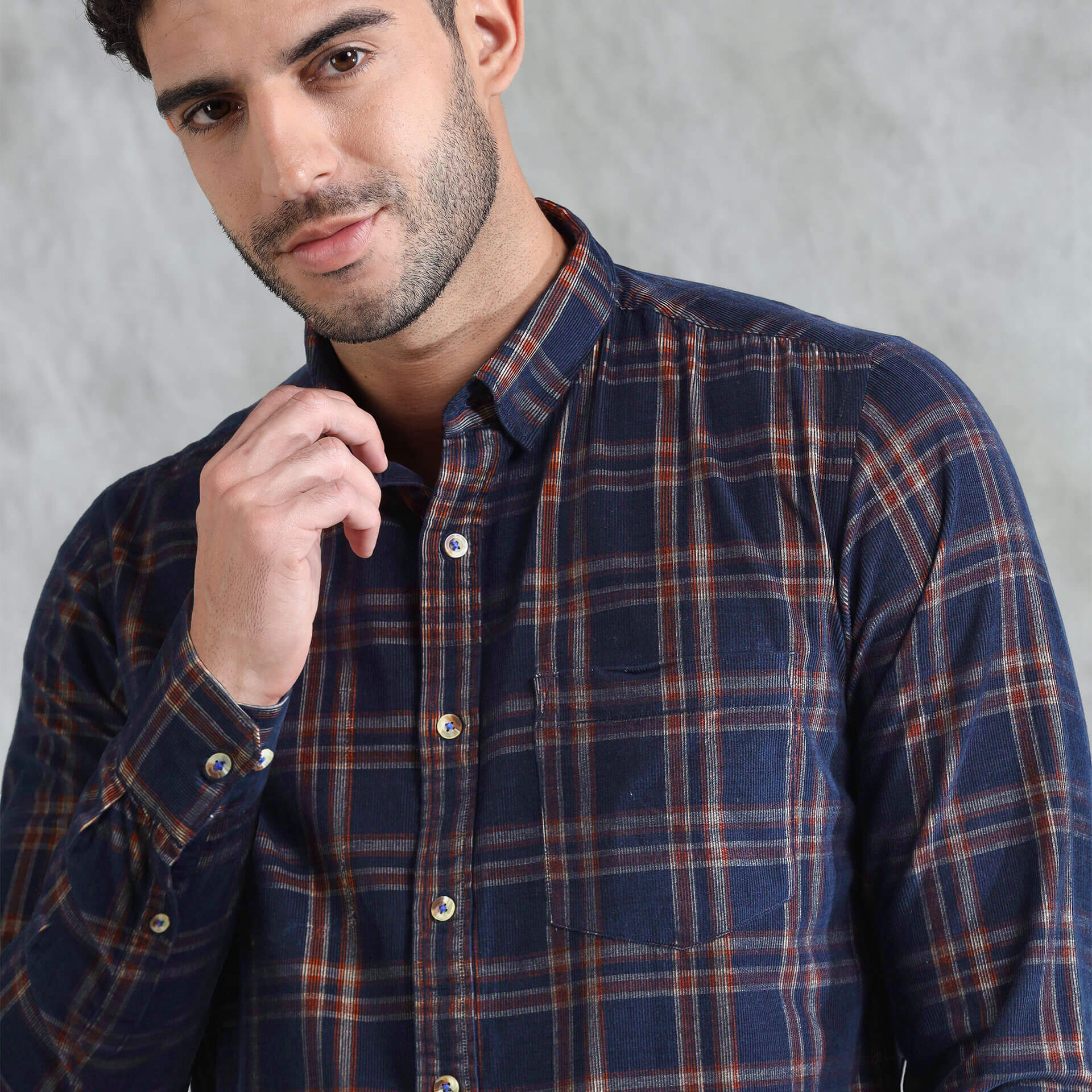 Cruise Checks Corduroy Shirt In Navy