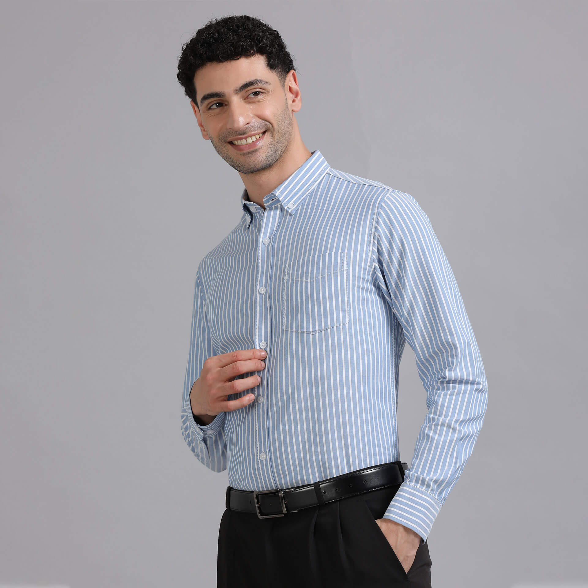 Regal Oxford Stripe Shirt In Denim Blue