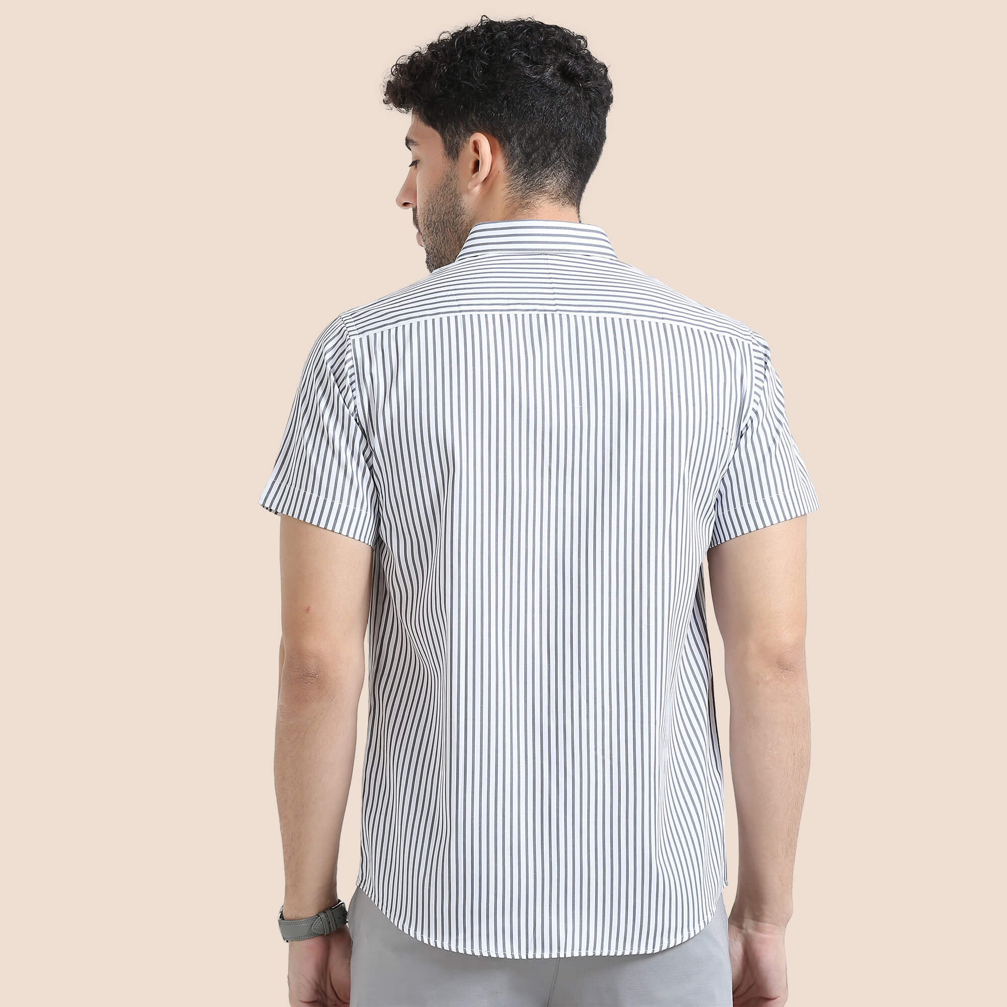 Ashley Half Sleeve Shirt In Skyline Grey Stripes