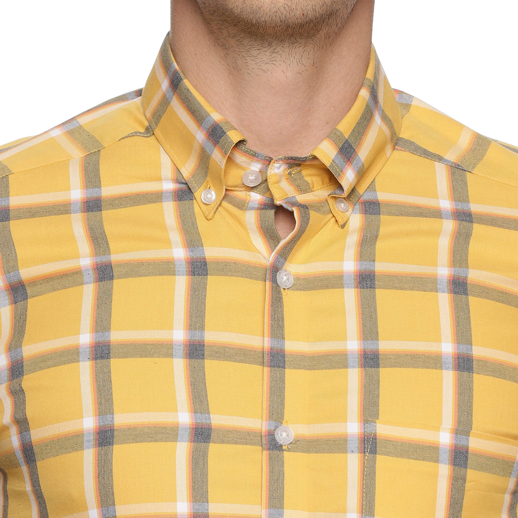 Maverick Cotton Check Shirt In Yellow - The Formal Club
