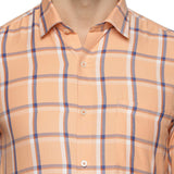 Vento Twill Check Shirt in Peach Blue