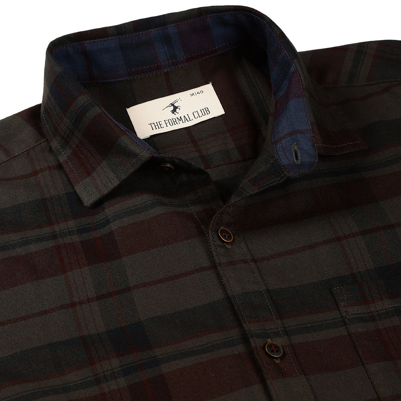 SCOTT OLIVE OVERDYED CHECK SHIRT - The Formal Club