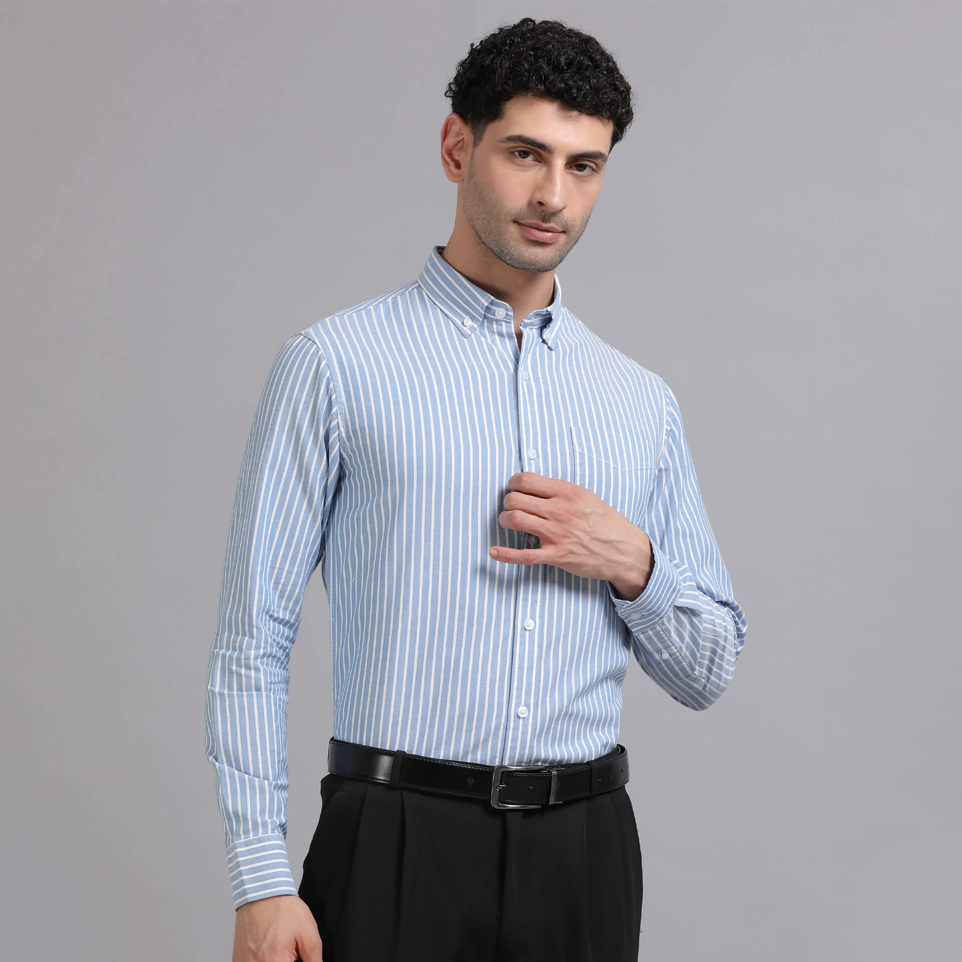 Regal Oxford Stripe Shirt In Denim Blue