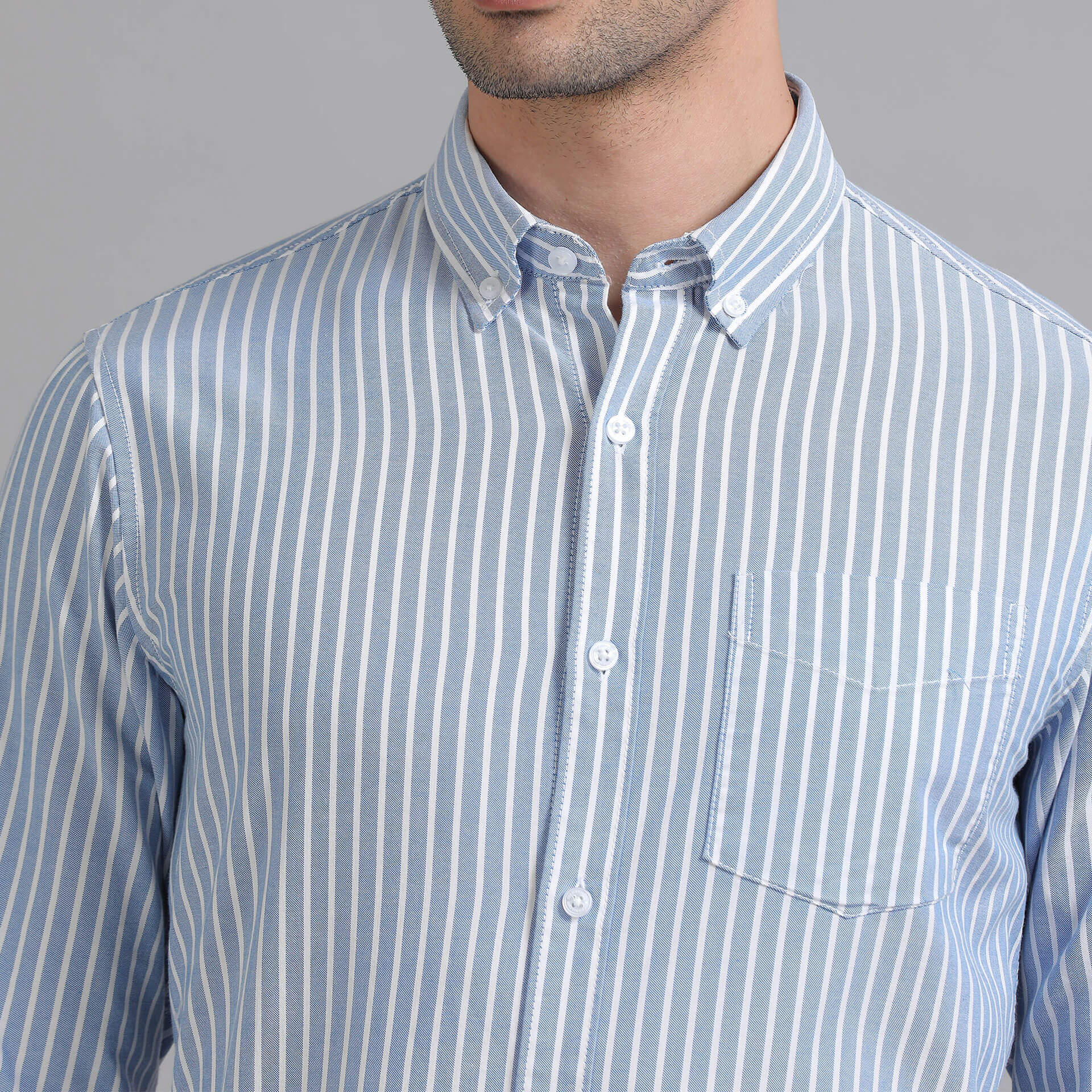 Regal Oxford Stripe Shirt In Denim Blue