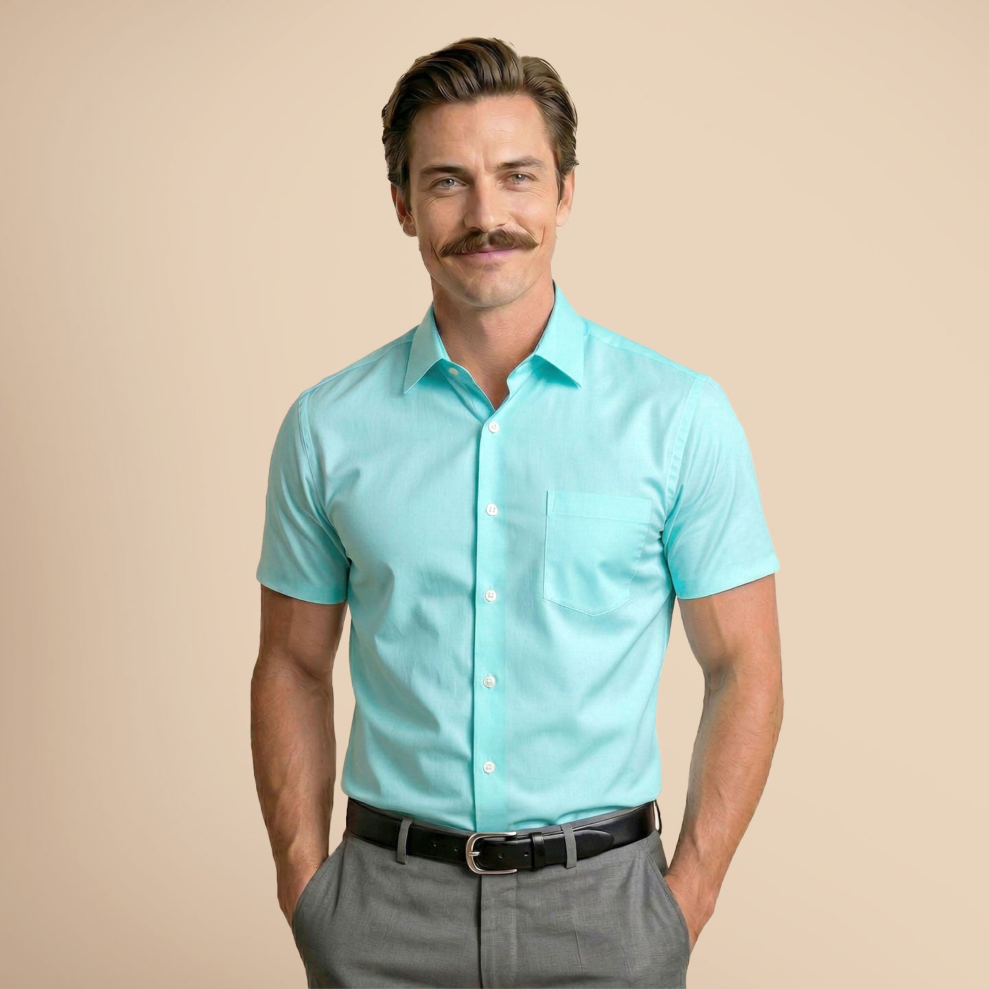 Ashley Half Sleeves Giza Cotton Shirt In Fresh Aqua