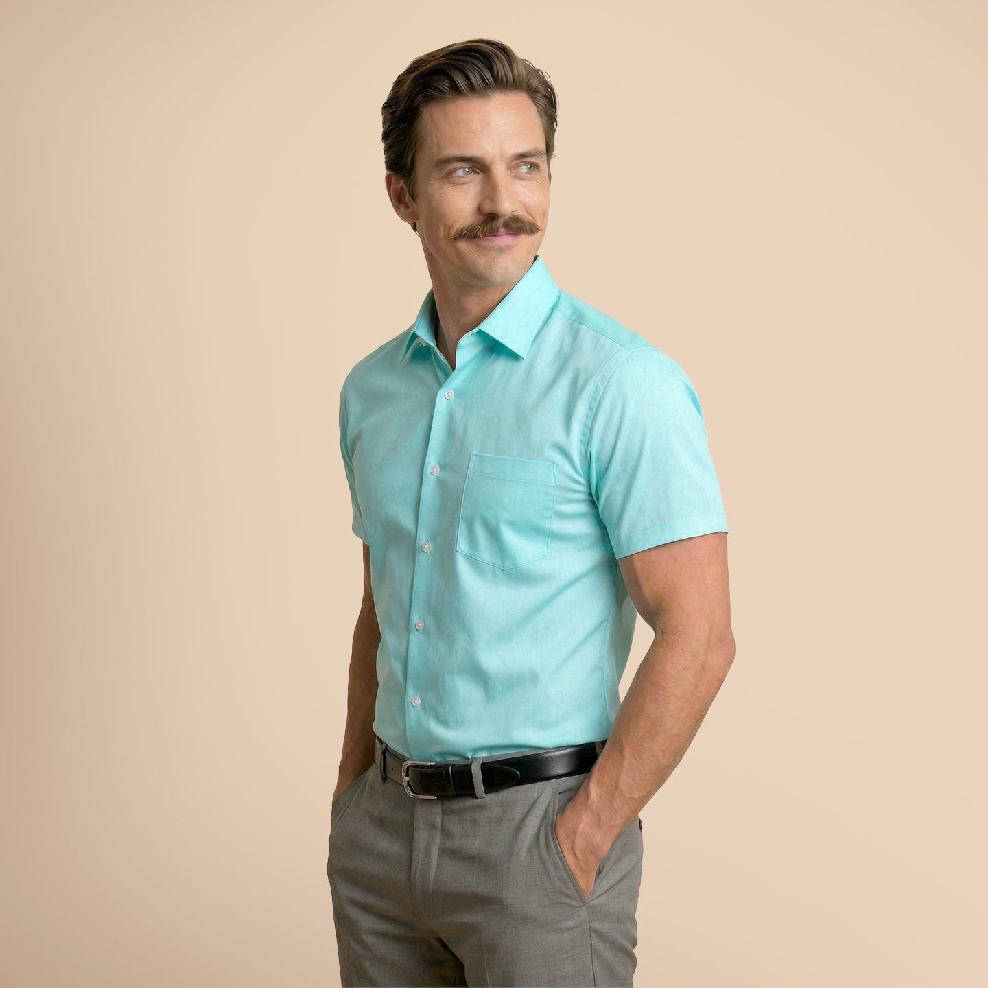 Ashley Half Sleeves Giza Cotton Shirt In Fresh Aqua