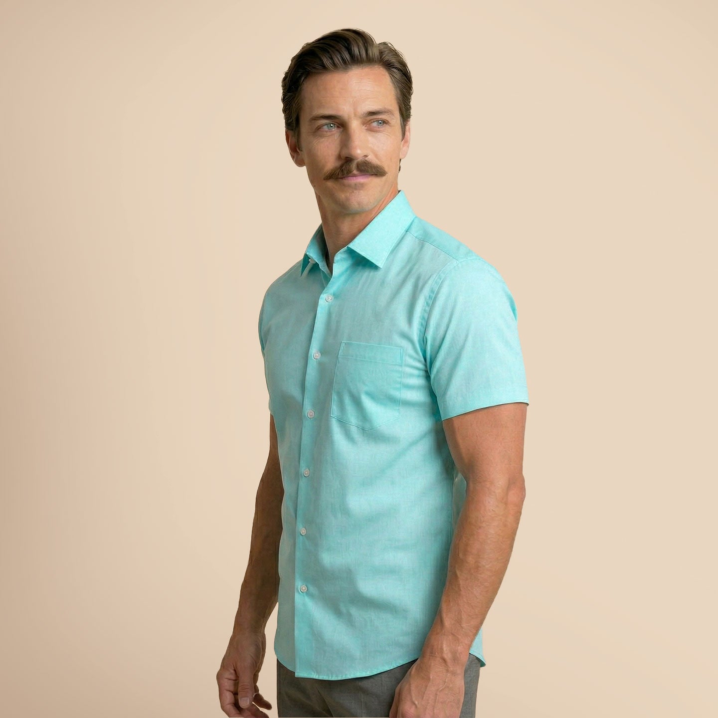 Ashley Half Sleeves Giza Cotton Shirt In Fresh Aqua