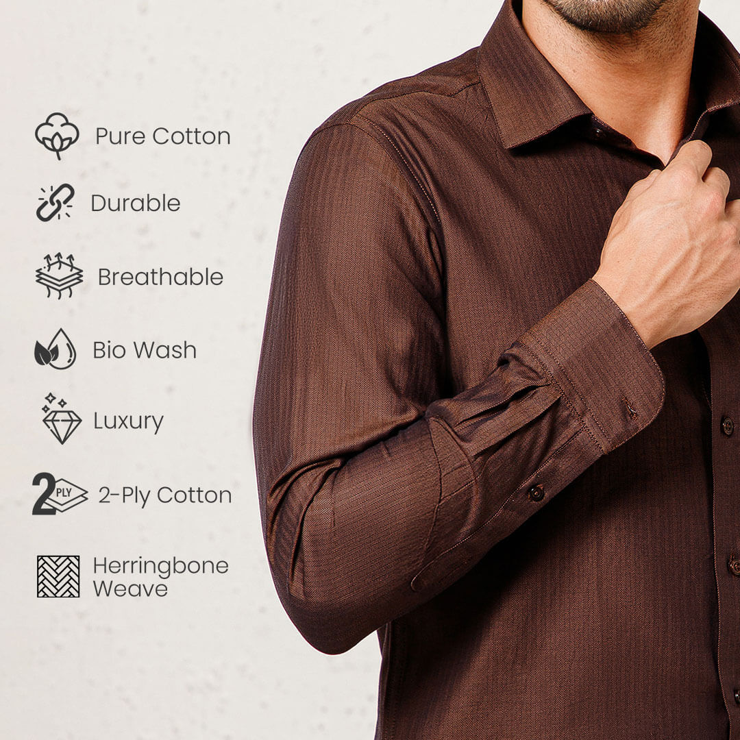 Imperial Herringbone 2 Ply Giza Shirt In Ash Brown
