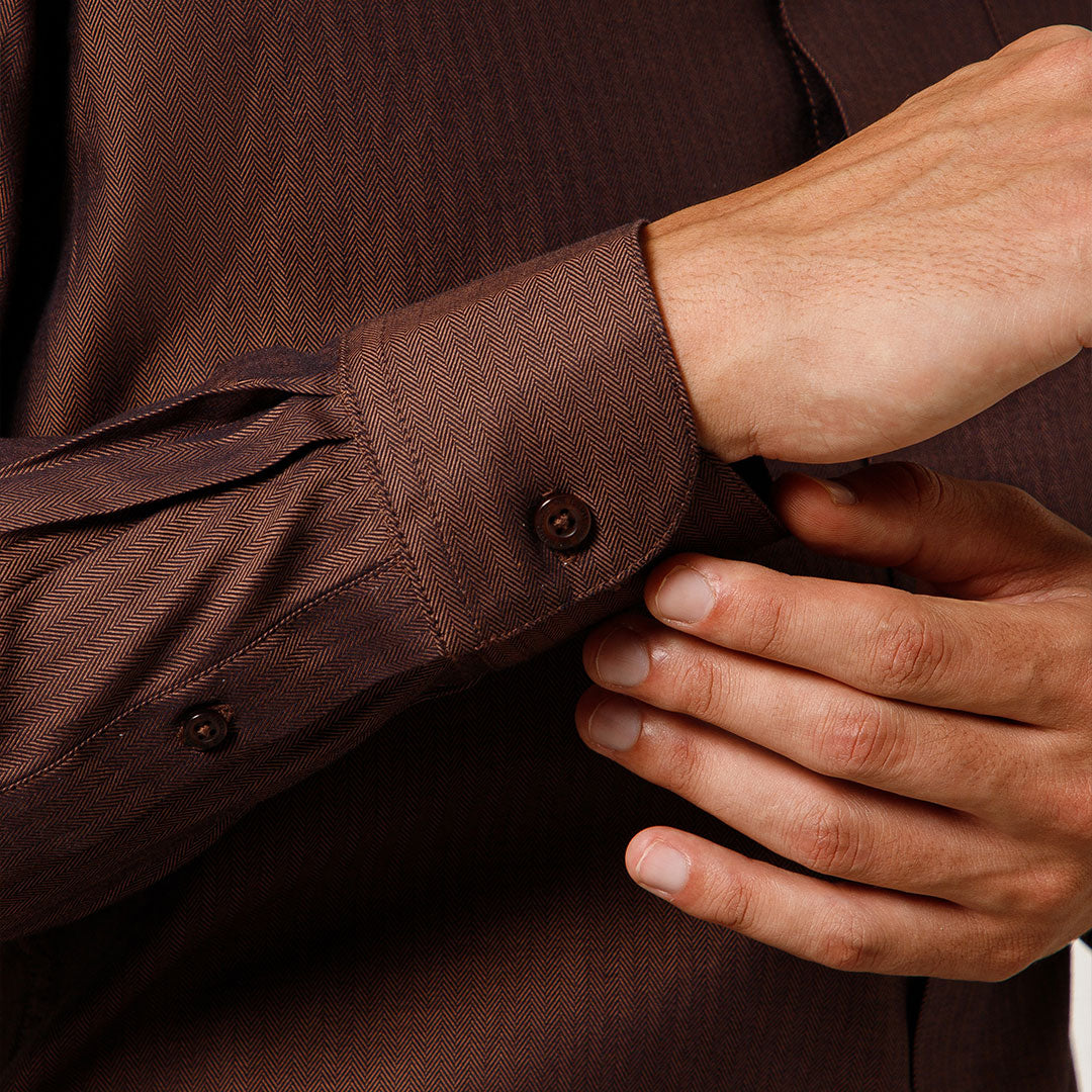 Imperial Herringbone Giza Shirt In Ash Brown
