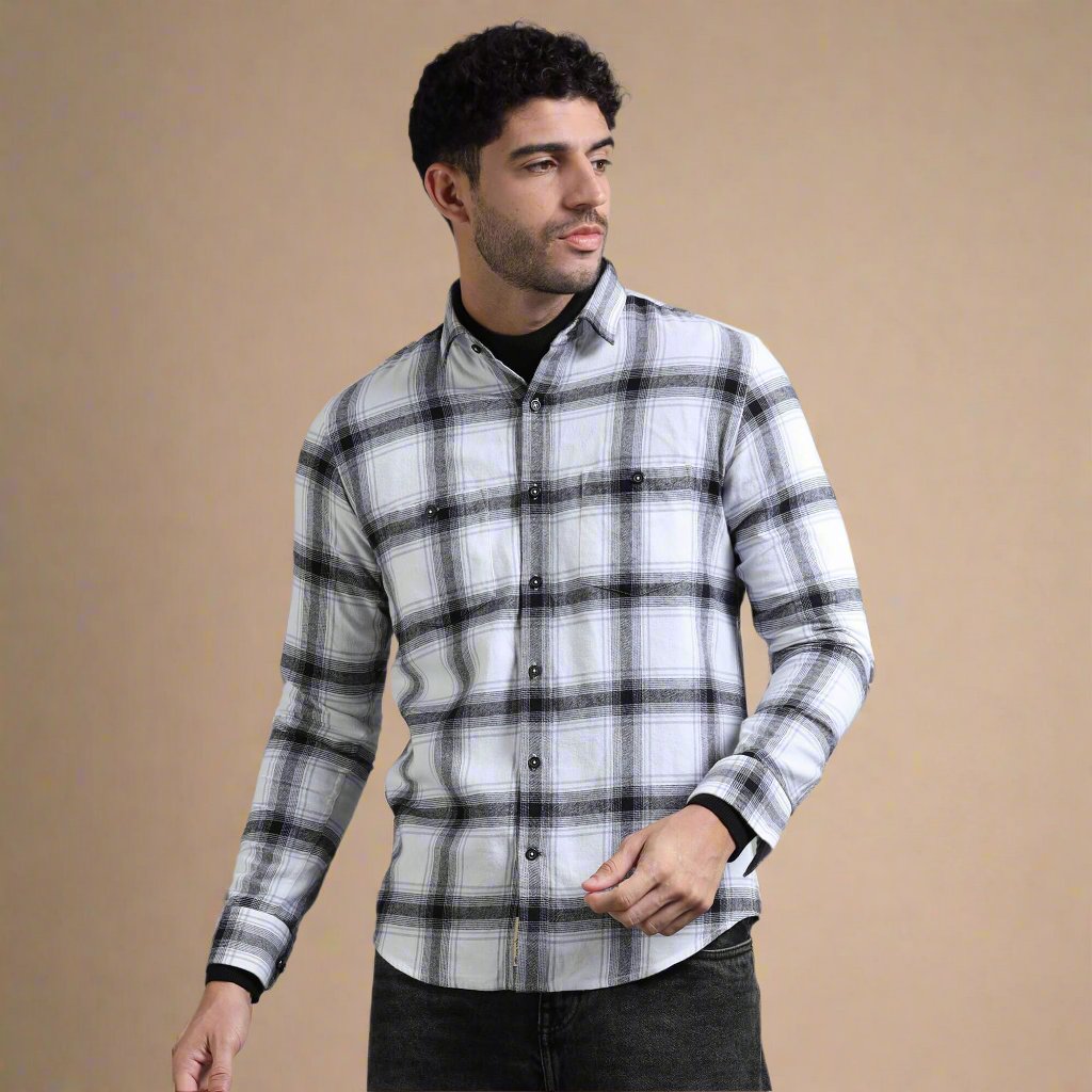 Lumber Flannel Check Shirt In Antique White