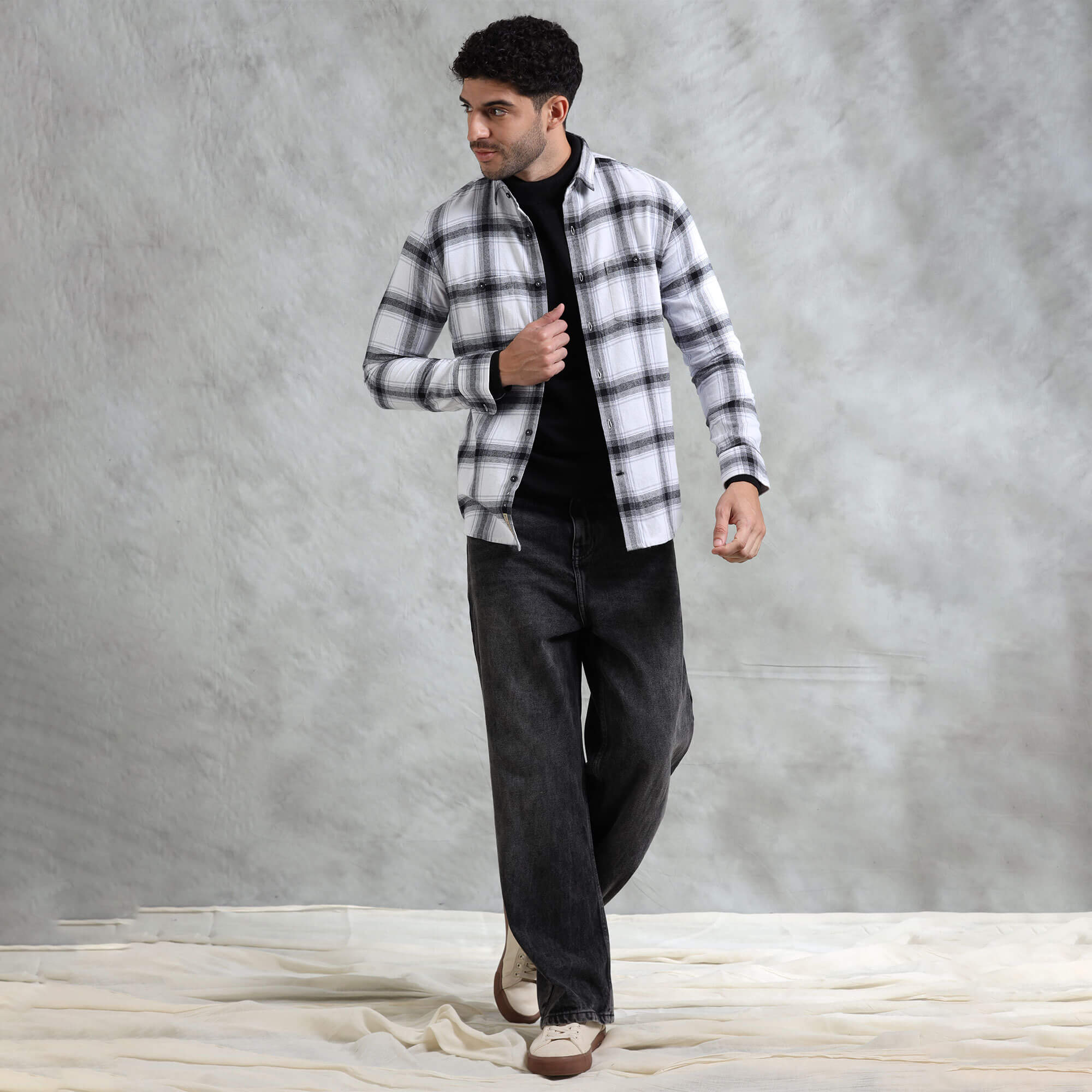 Lumber Flannel Check Shirt In Antique White