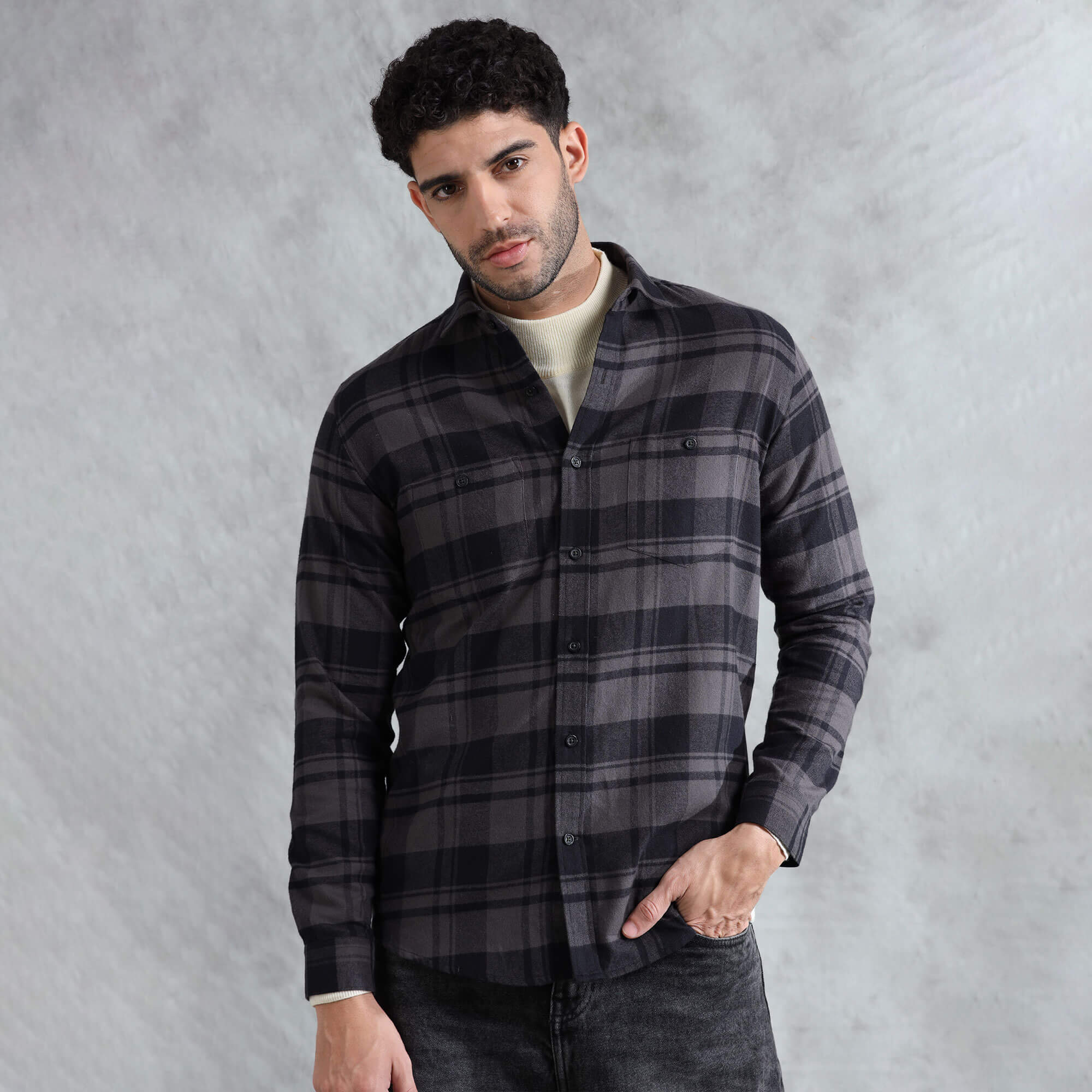 Lumber Flannel Check Shirt In Ash Grey