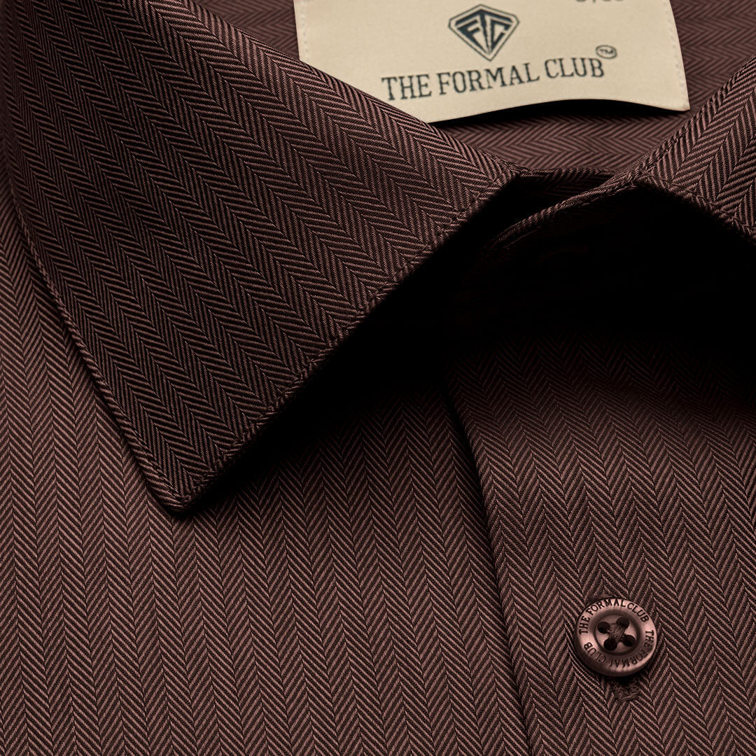 Imperial Herringbone 2 Ply Giza Shirt In Ash Brown