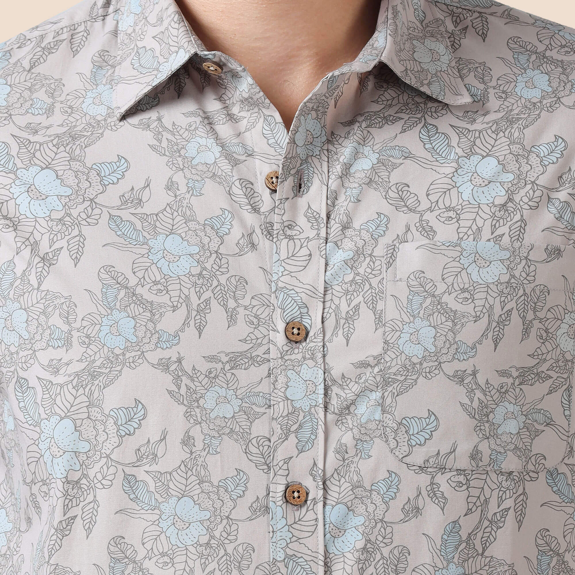 Ashley Cotton Shirt In Beige Floral Print