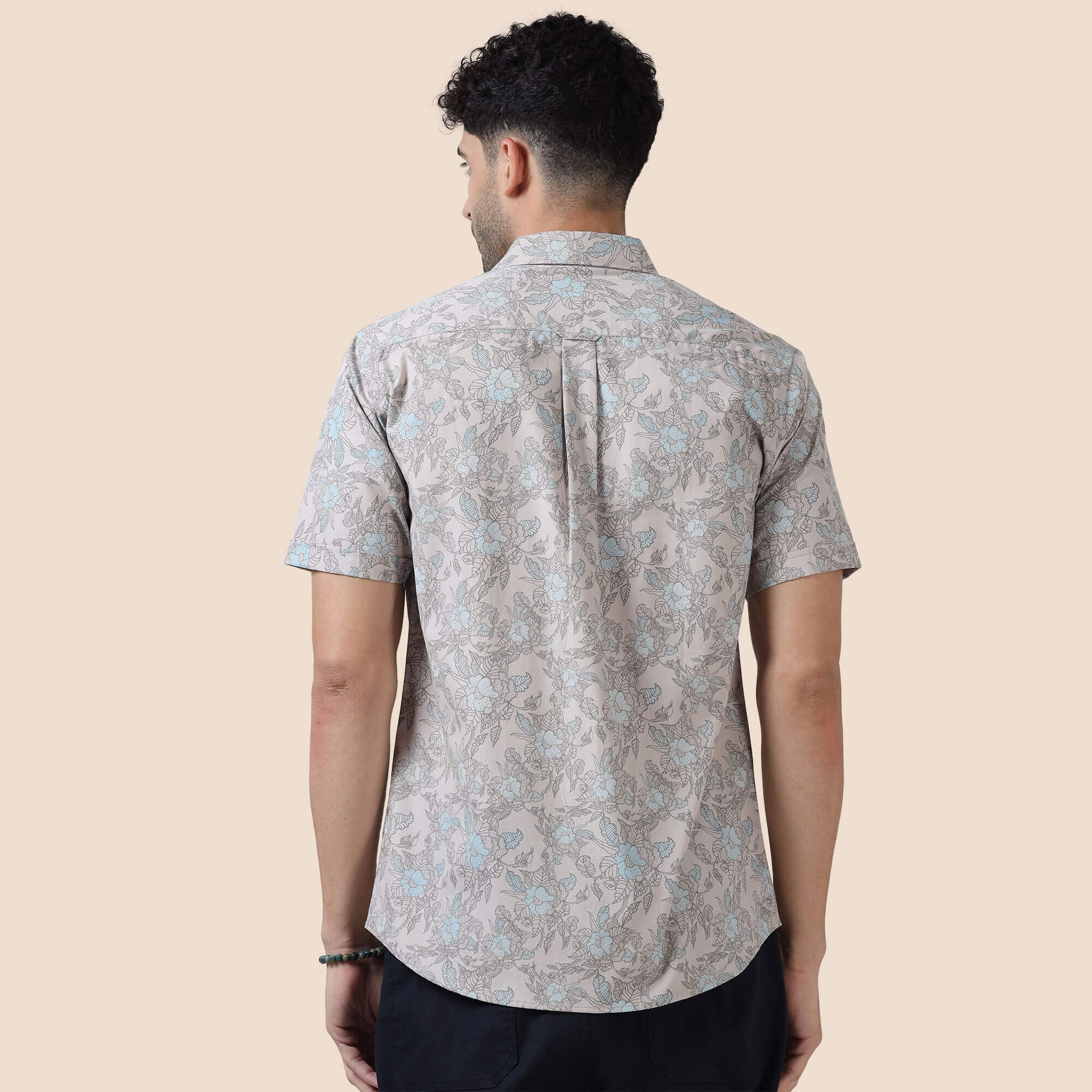 Ashley Cotton Shirt In Beige Floral Print