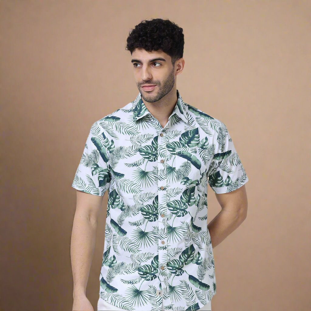 Ashley Cotton Shirt In Tropical Green Print