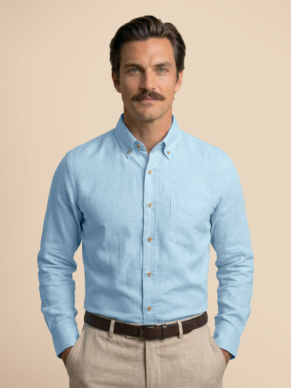 Breeze Linen Full Sleeves Shirt In Baby Blue