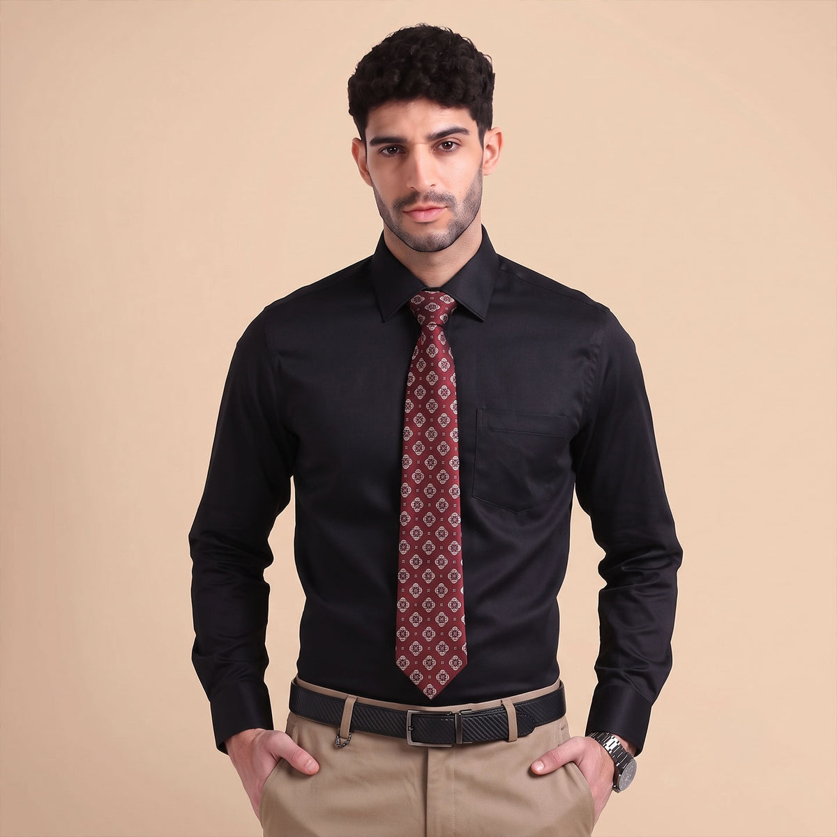 Premium Best-Seller Giza Shirt In Raven & Red/Ecru Tie Combo