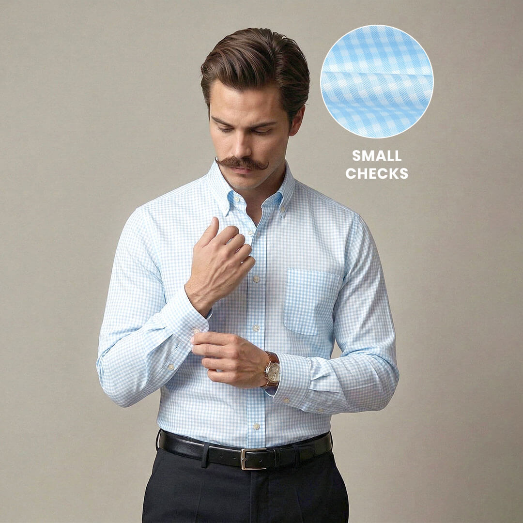 Gingham 2 Ply Check Shirt In Cloud Blue