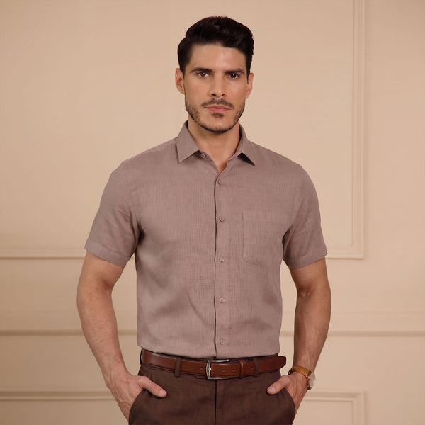 Cedar Pure Linen Half Sleeves Shirt In Blush Rose