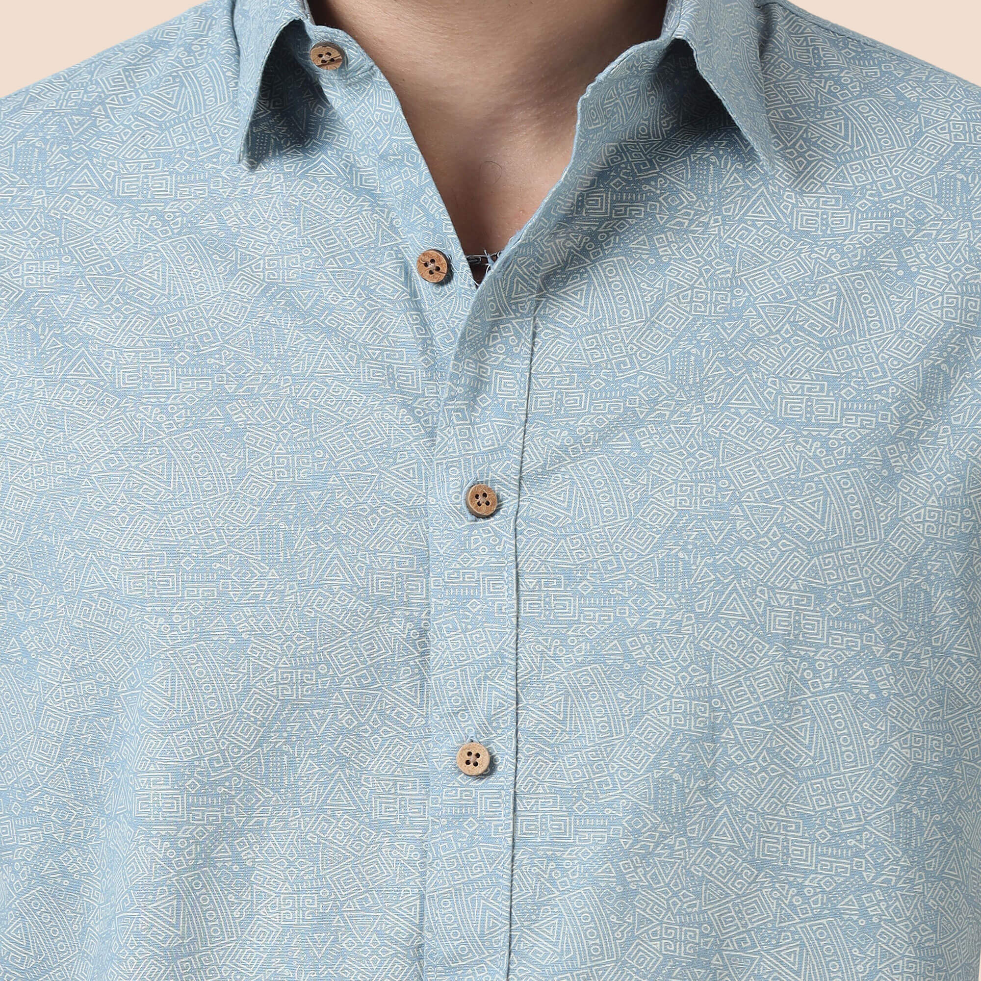 Breeze Linen Shirt In Teal Abstract Print