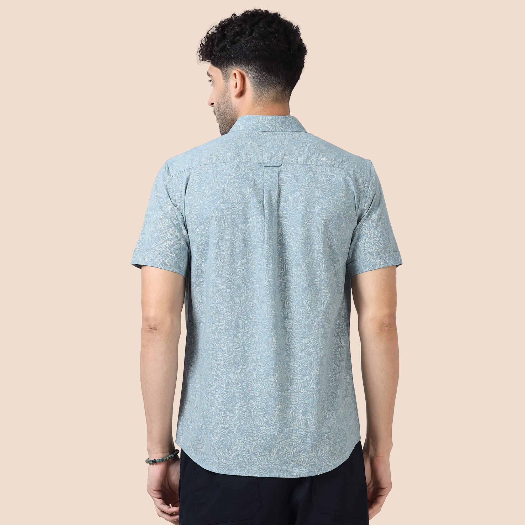 Breeze Linen Shirt In Teal Abstract Print