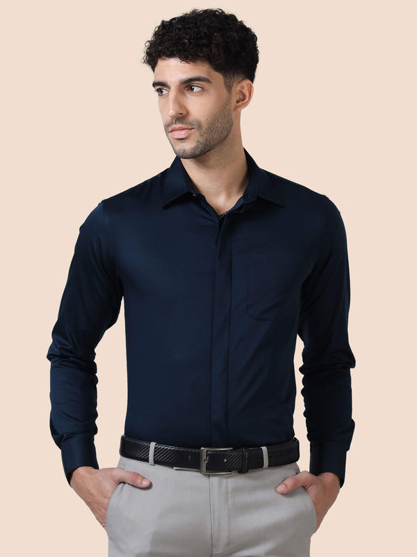 Bennet Navy Shirt With Concealed Placket