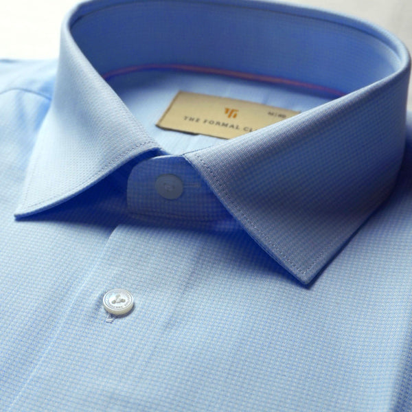 Statemans Micro Dobby Checks Shirt In Ice Blue