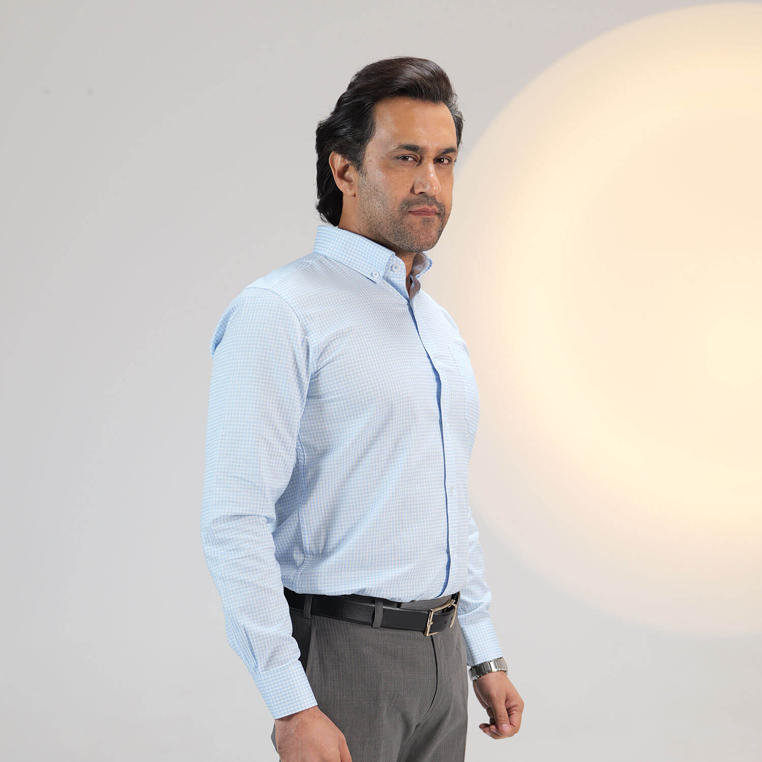 Gingham Check Shirt In Cloud Blue