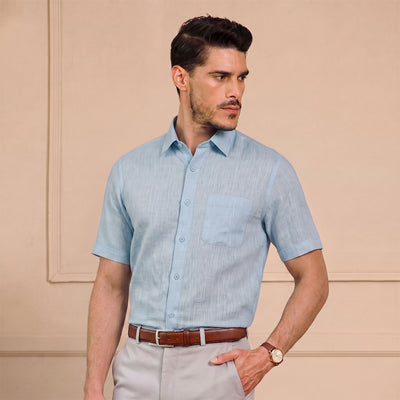 Cedar Pure Linen Half Sleeves Shirt In Cloud Blue