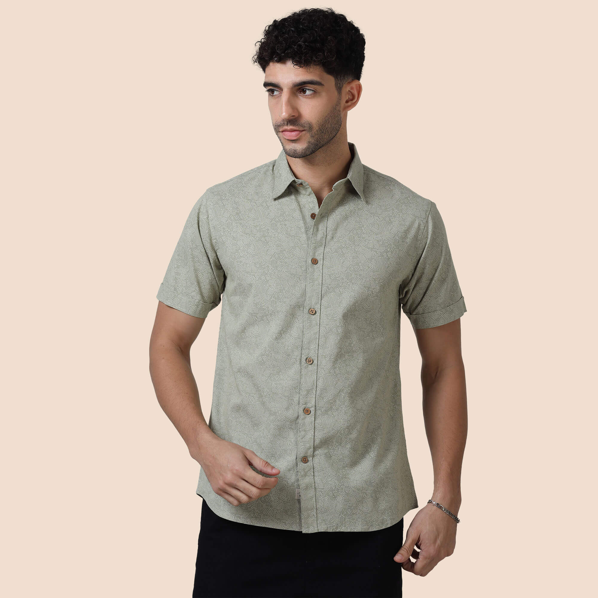 Breeze Linen Shirt In Green Abstract Print