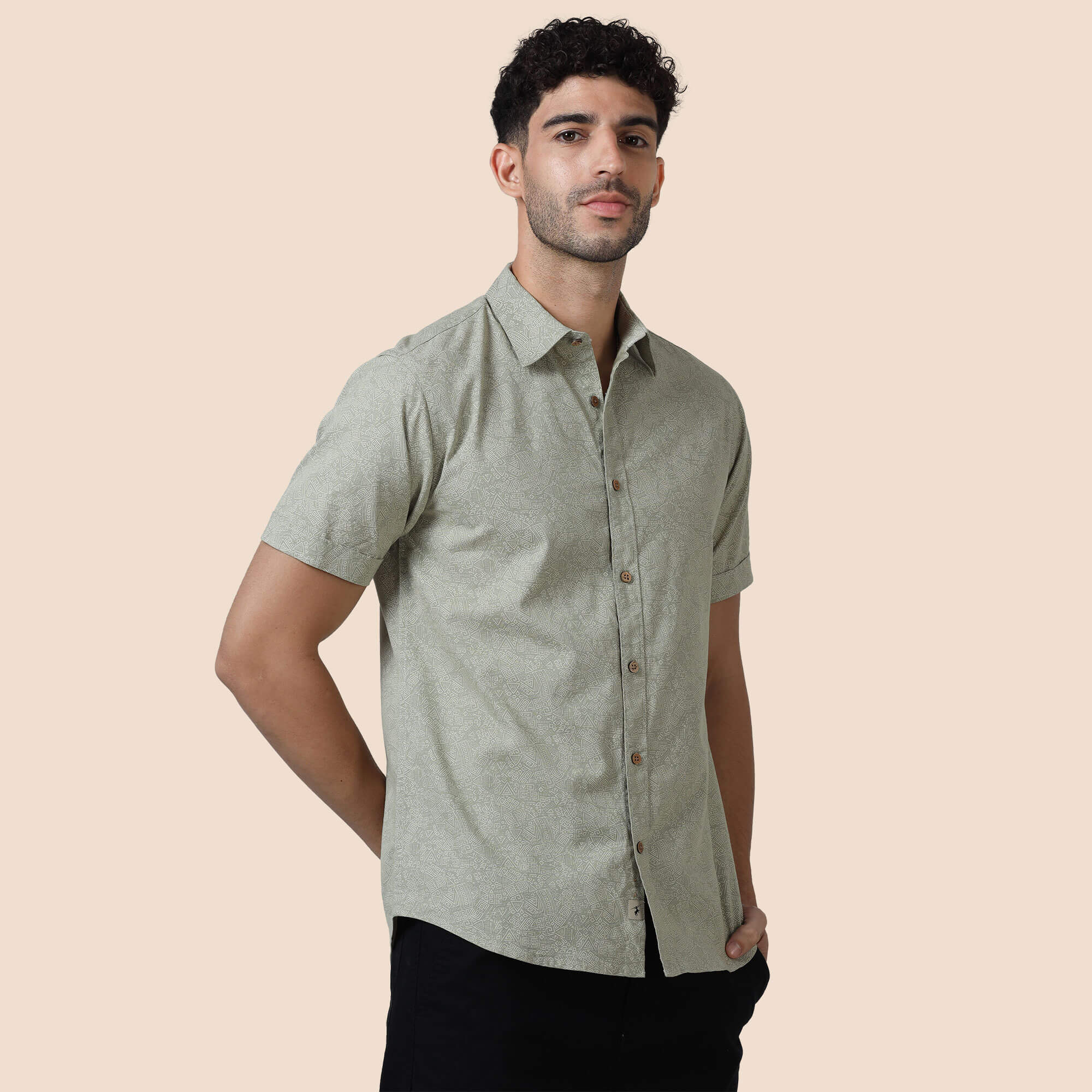 Breeze Linen Shirt In Green Abstract Print