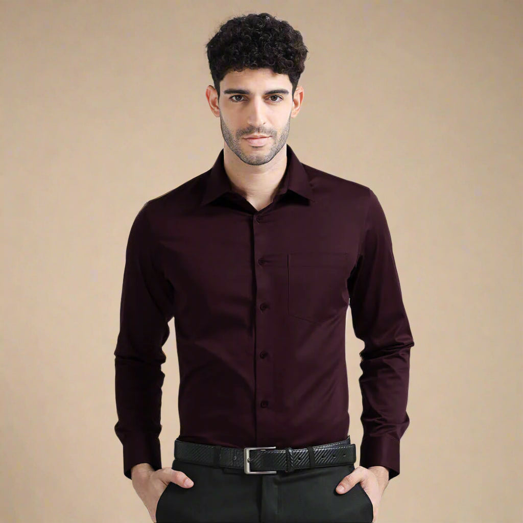 Cambridge Giza Cotton Shirt In Burgundy