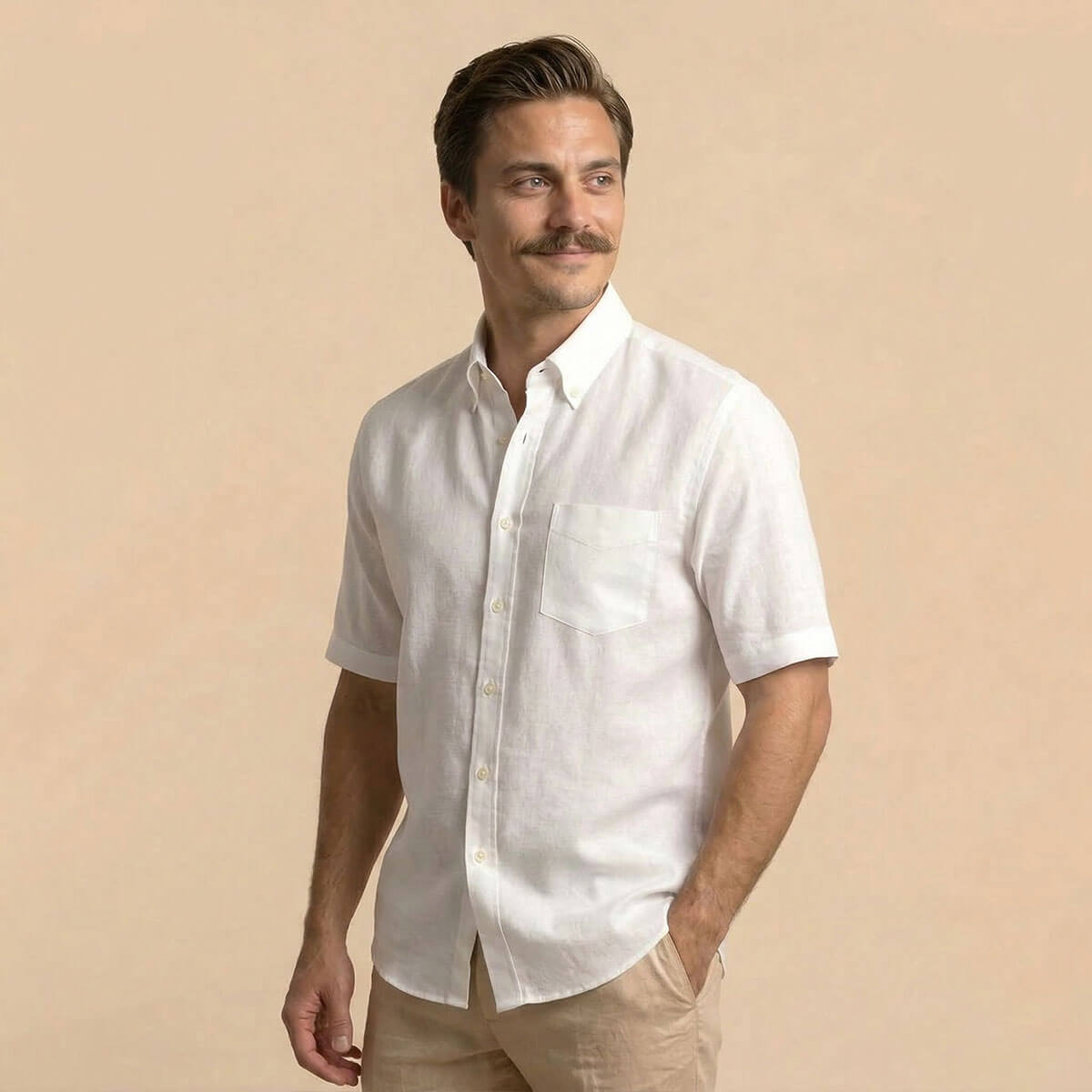 Cedar Pure Linen Half Sleeves Shirt In Snowflake