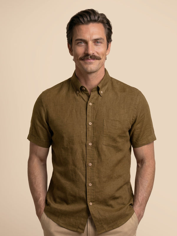 Breeze Linen Half Sleeves Shirt in Cocoa