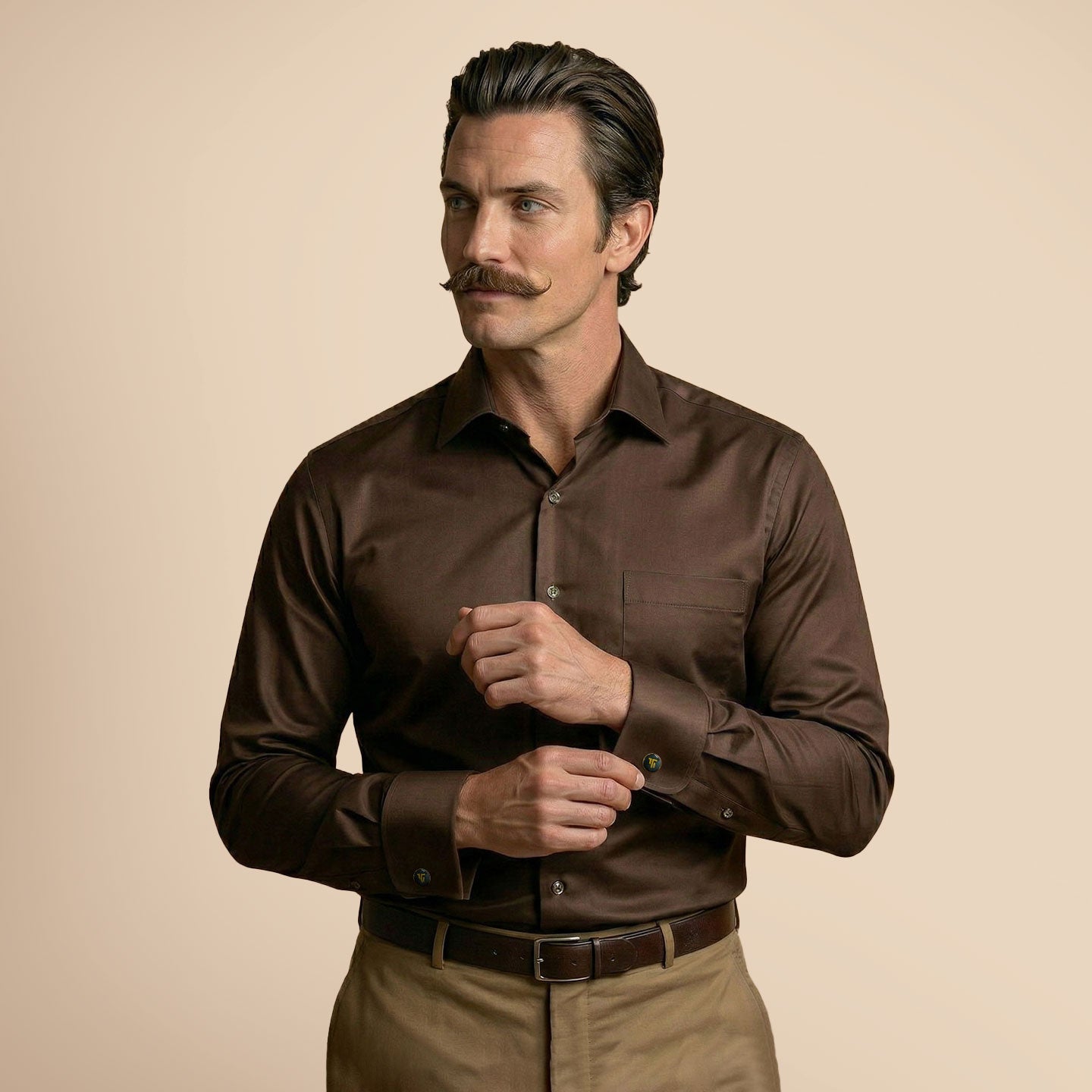 French Cuff Giza Cotton Shirt In Coffee