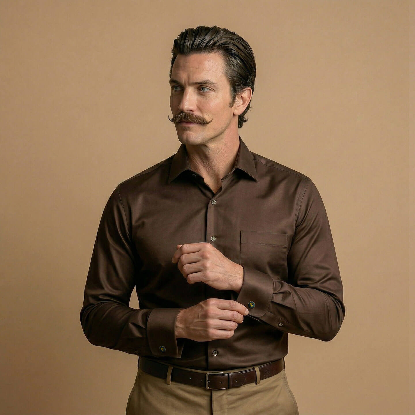 French Cuff Giza Cotton Shirt In Coffee