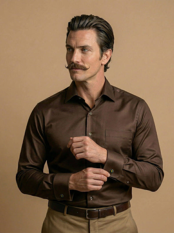 French Cuff Giza Cotton Shirt In Coffee