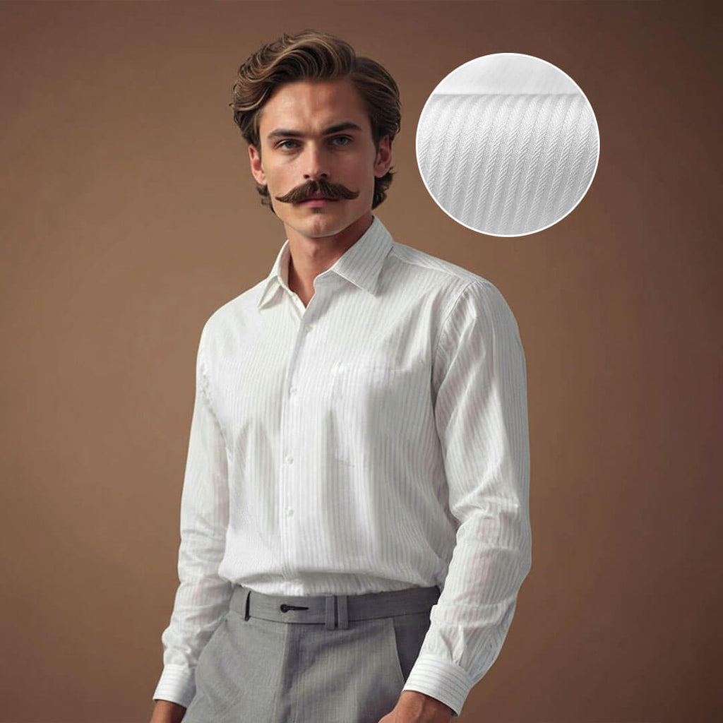 Crest Self Stripe 2 Ply Giza Shirt in Cloud White