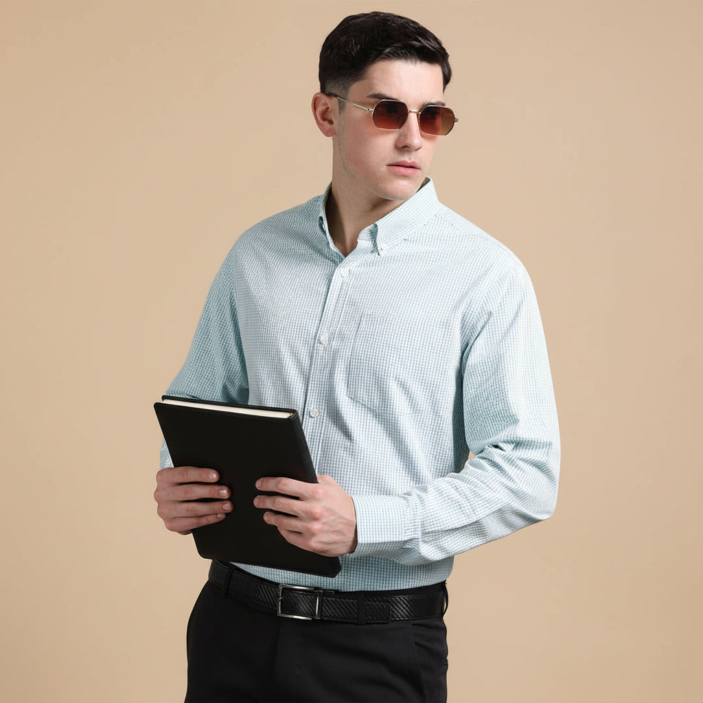 Gingham Check Shirt in Cloud Blue