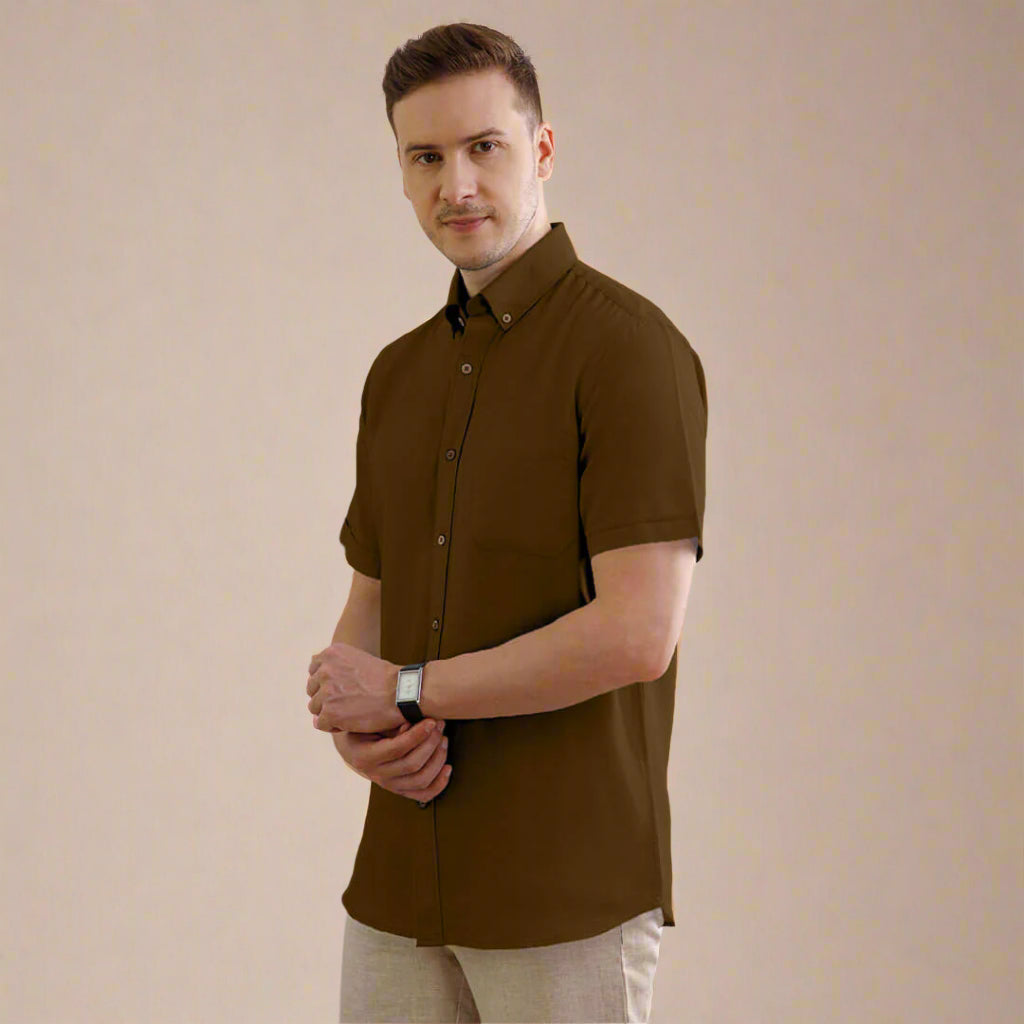 Breeze Linen Half Sleeves Shirt in Cocoa