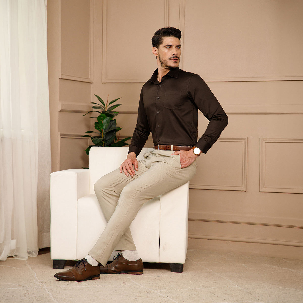 Cambridge Giza Cotton Shirt In Coffee