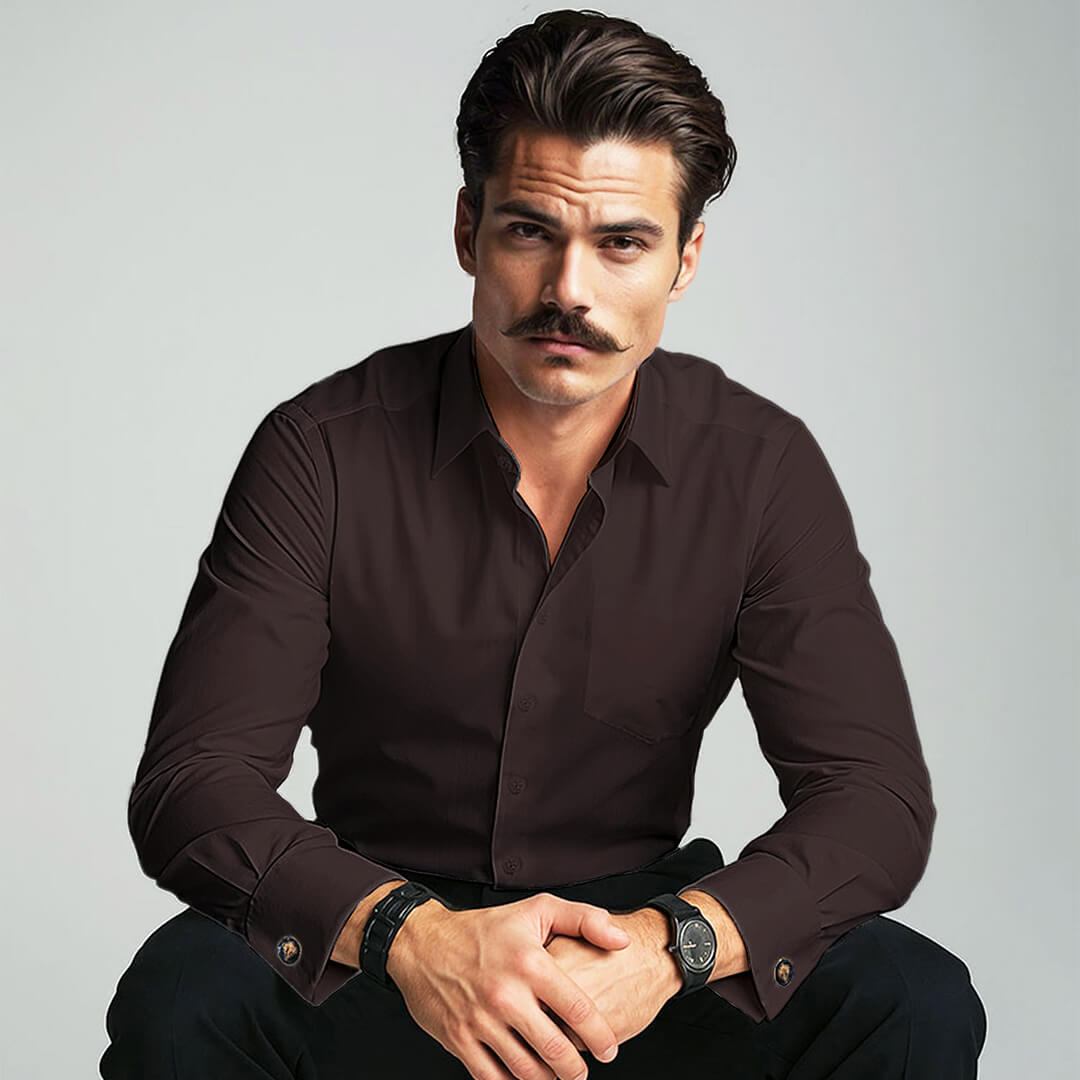 French Cuff Giza Cotton Shirt In Coffee