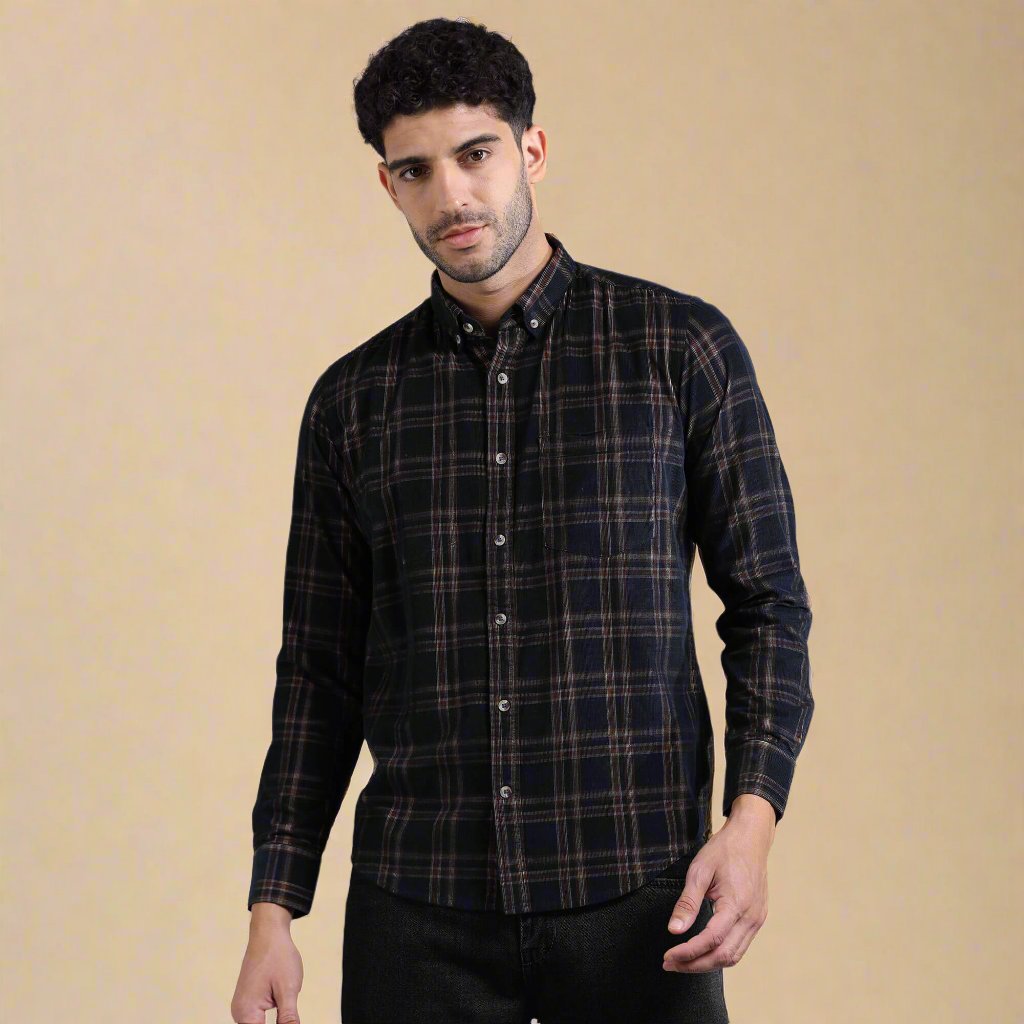 Cruise Checks Corduroy Shirt In Navy