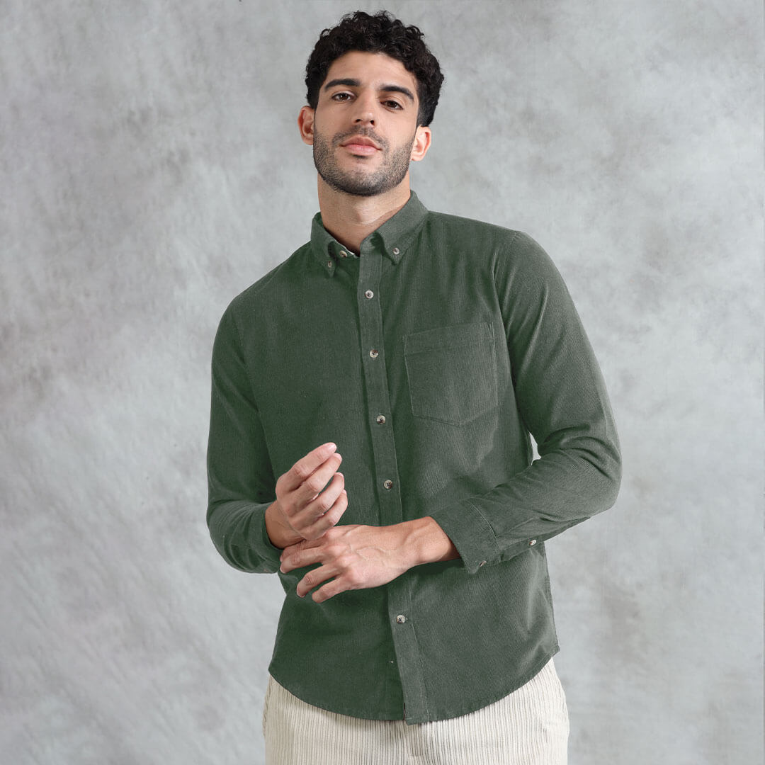 Cruise Corduroy Shirt In Leaf Green
