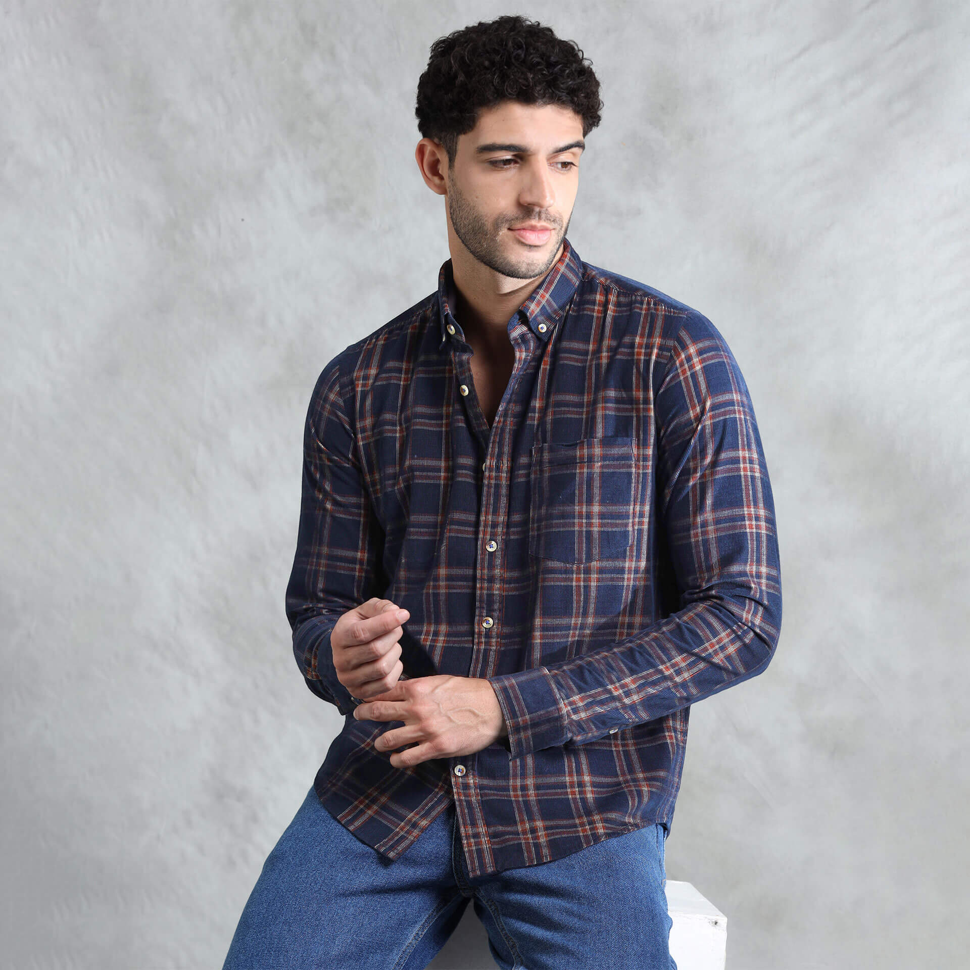 Cruise Checks Corduroy Shirt In Navy