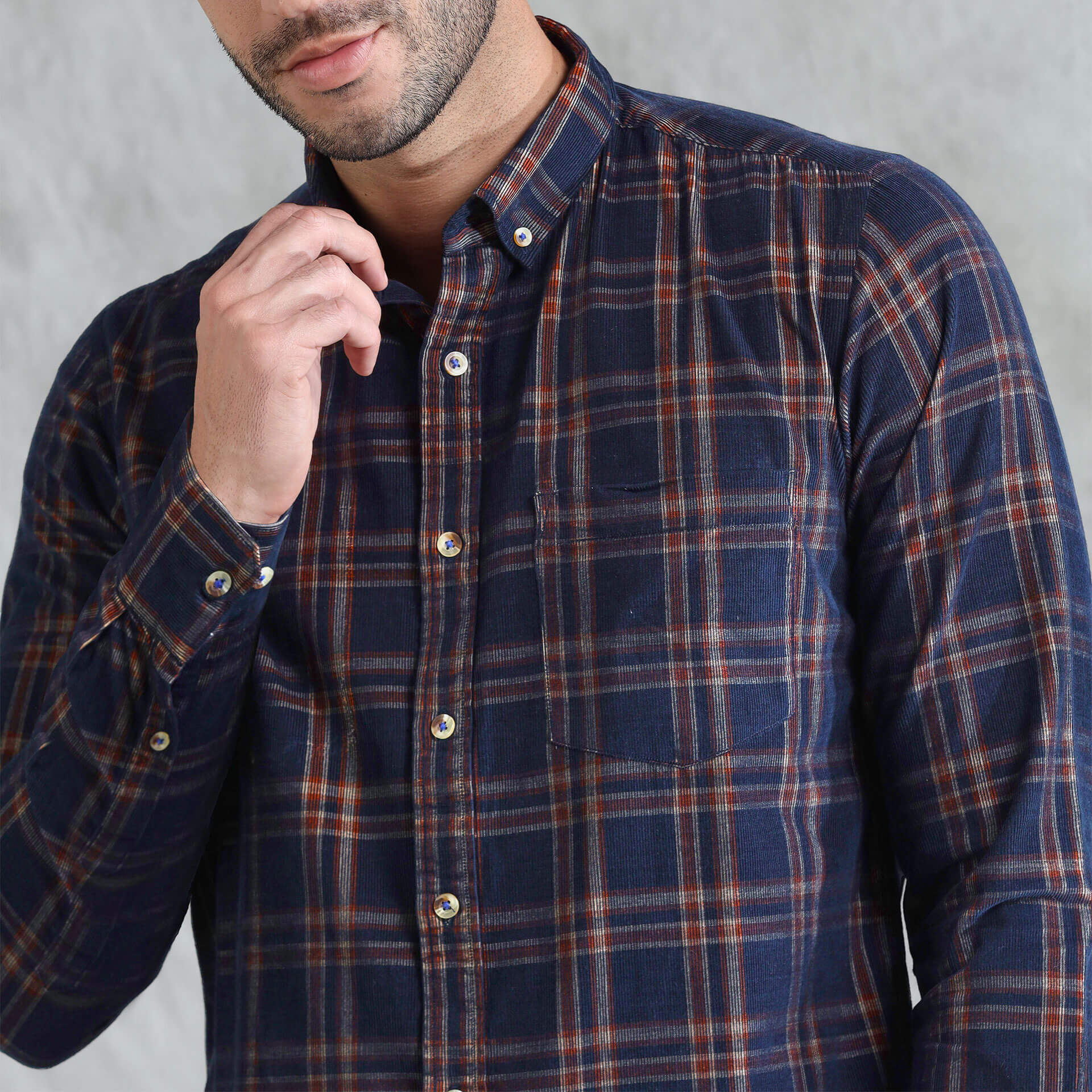 Cruise Checks Corduroy Shirt In Navy