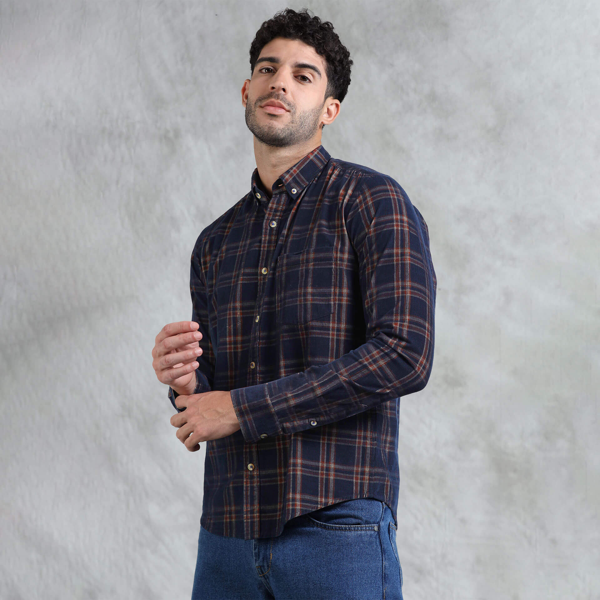 Cruise Checks Corduroy Shirt In Navy