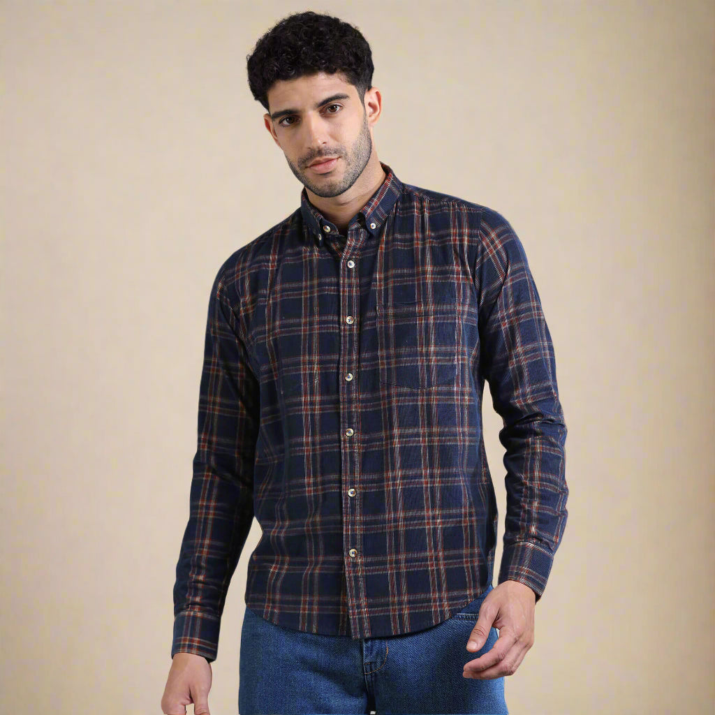 Cruise Checks Corduroy Shirt In Navy