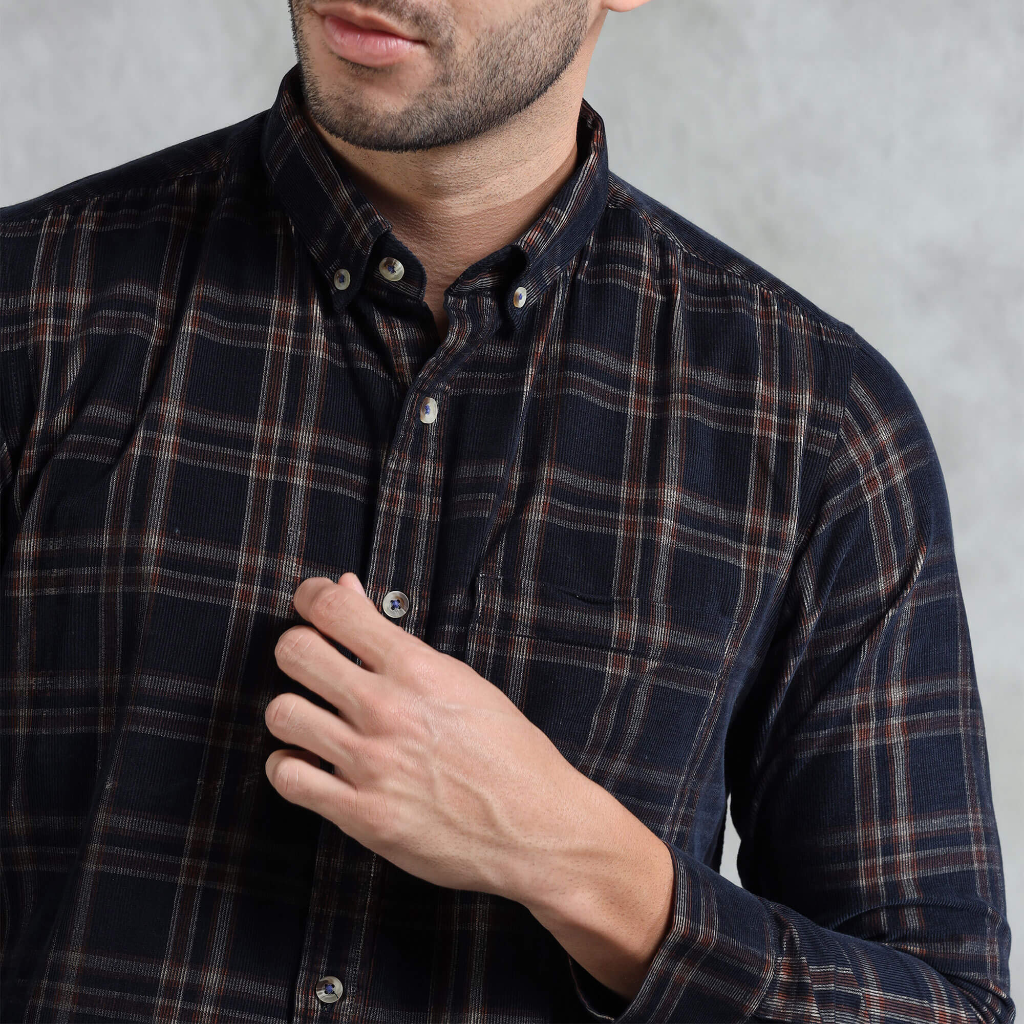 Cruise Checks Corduroy Shirt In Navy